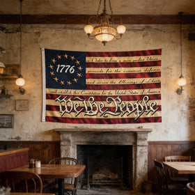 FRF Fun Run Flags We The People flag 3x5 tea-stained with brass grommets close-up