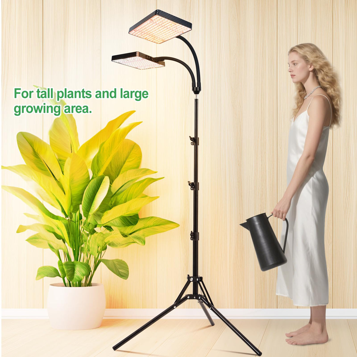 FRGROW 2Head Grow Light full-spectrum supports larger indoor plants.