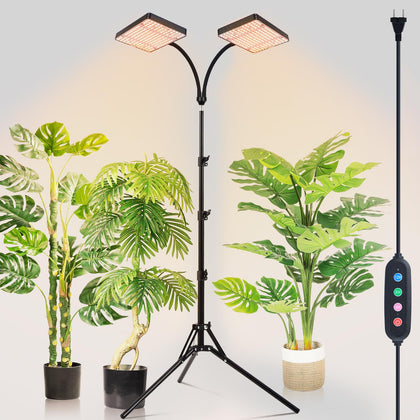 FRGROW 2026 2Head Grow Light on tripod stand provides even coverage.