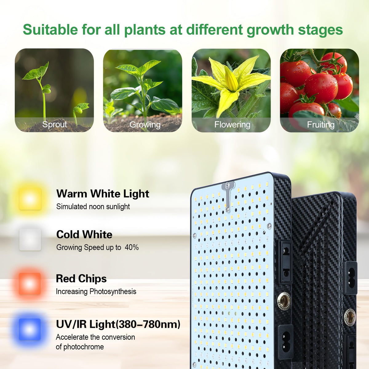 FRGROW 2026 grow light with stand emits full spectrum light for plants.