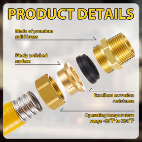 Frienda brass-tone gas connect adapter close-up, durable brass for fuel lines.