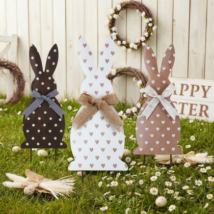 Frienda Easter bunny stake with polka dots adds festive garden decor.