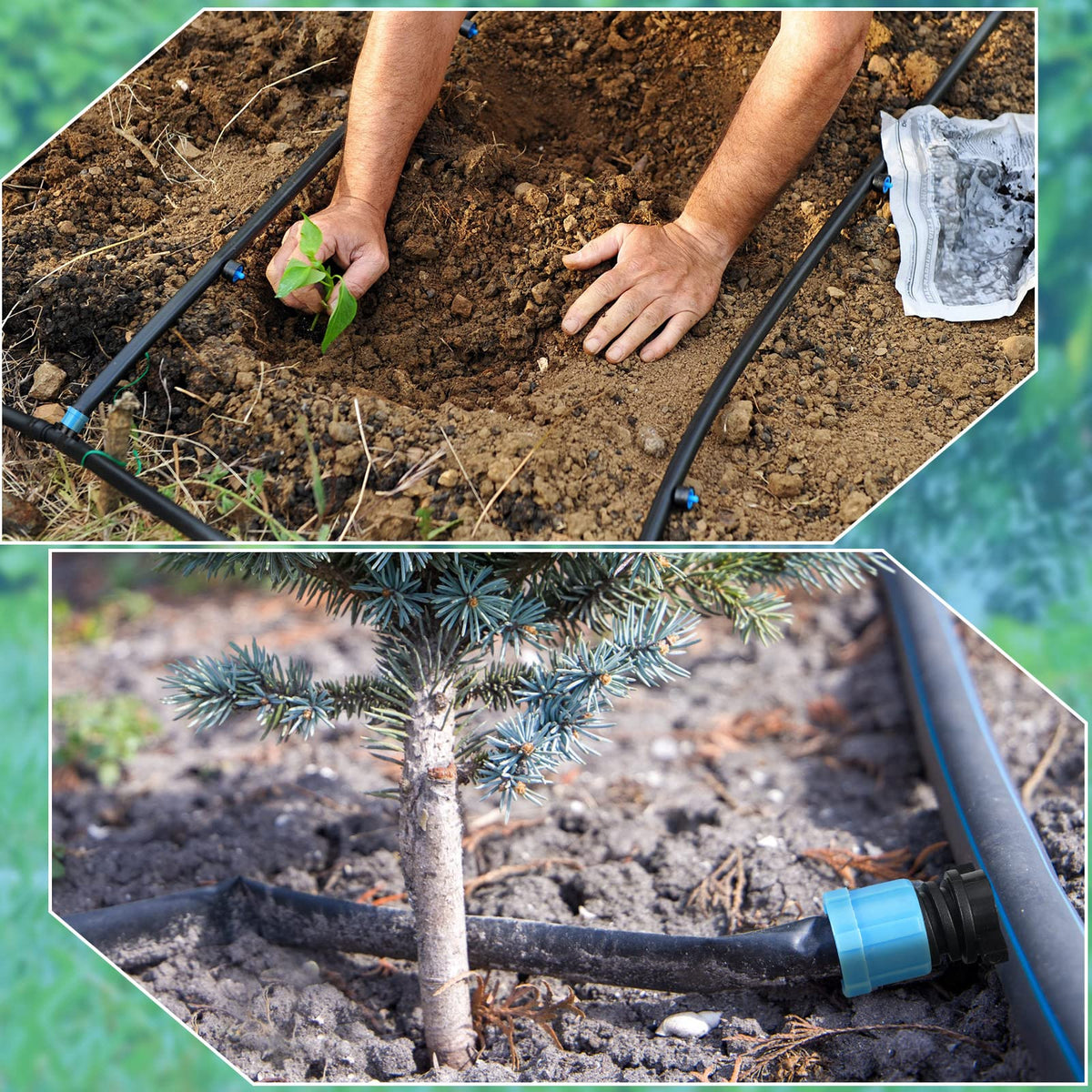Frienda garden irrigation setup showing versatile use in planting beds.