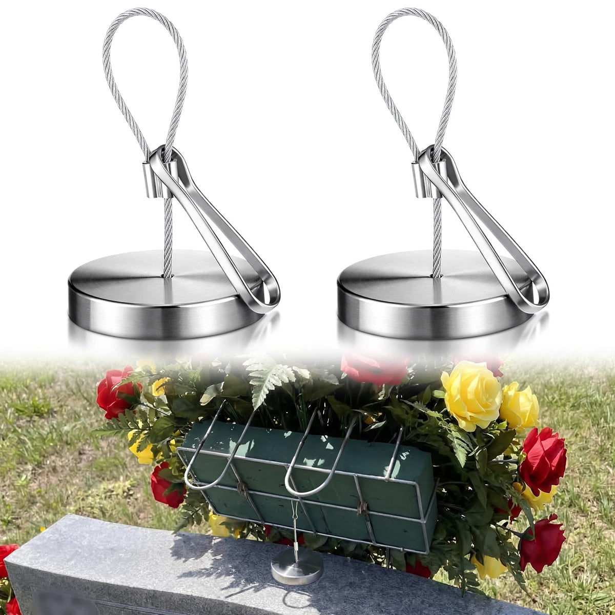 Frienda headstone anchor with 1.97-inch diameter securely holds blooms on memorials.