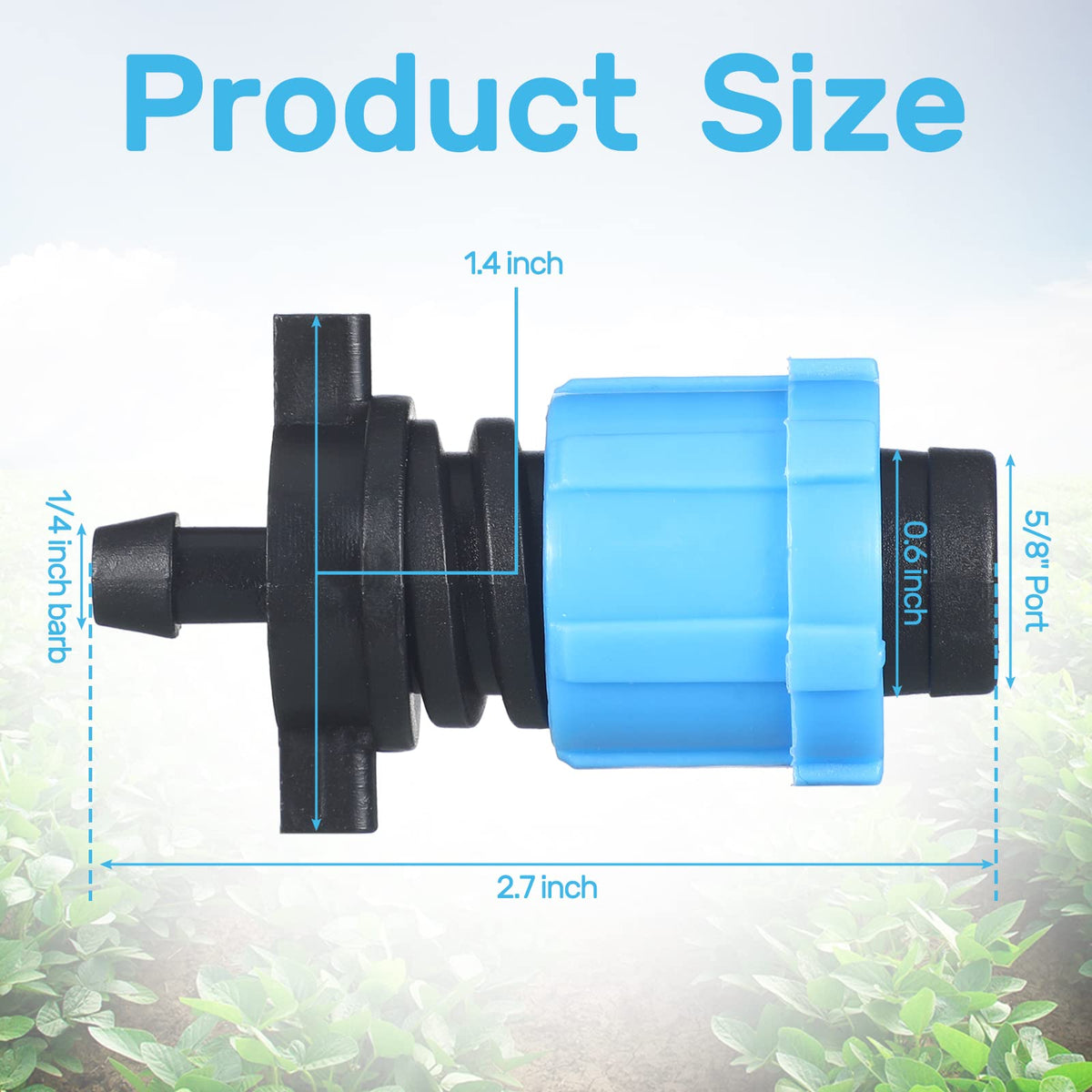 Frienda 1/4-inch barb drip tape connector blue for reliable water flow in gardens.