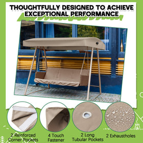 Beige Frienda canopy fabric offers UV resistance to protect the swing.