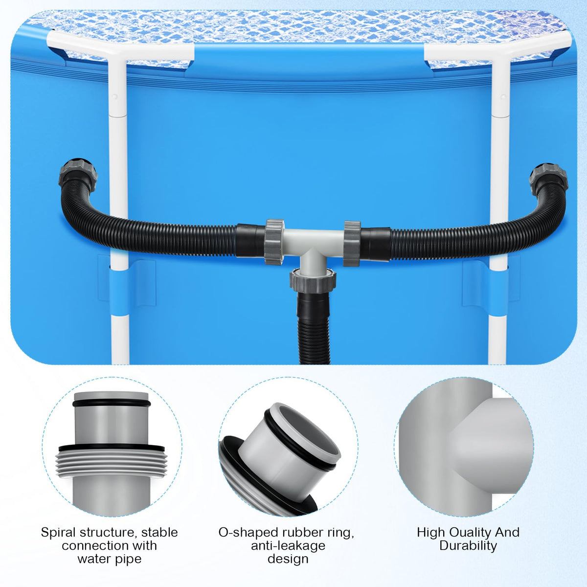 Frienda pool hose adapter knob design enables tool-free installation.