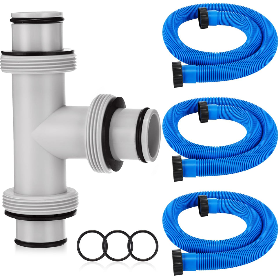 Frienda T-joint pool hose connector with 3 ports for versatile filtration setup.