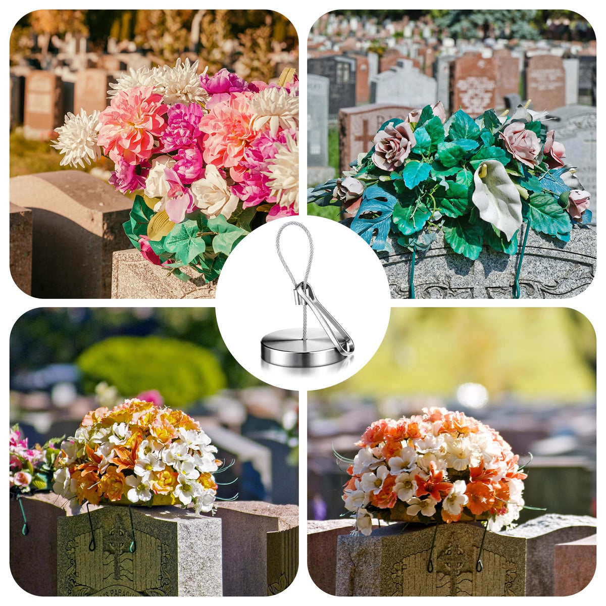 Frienda weather resistant anchor resists rust for long lasting grave site arrangements.