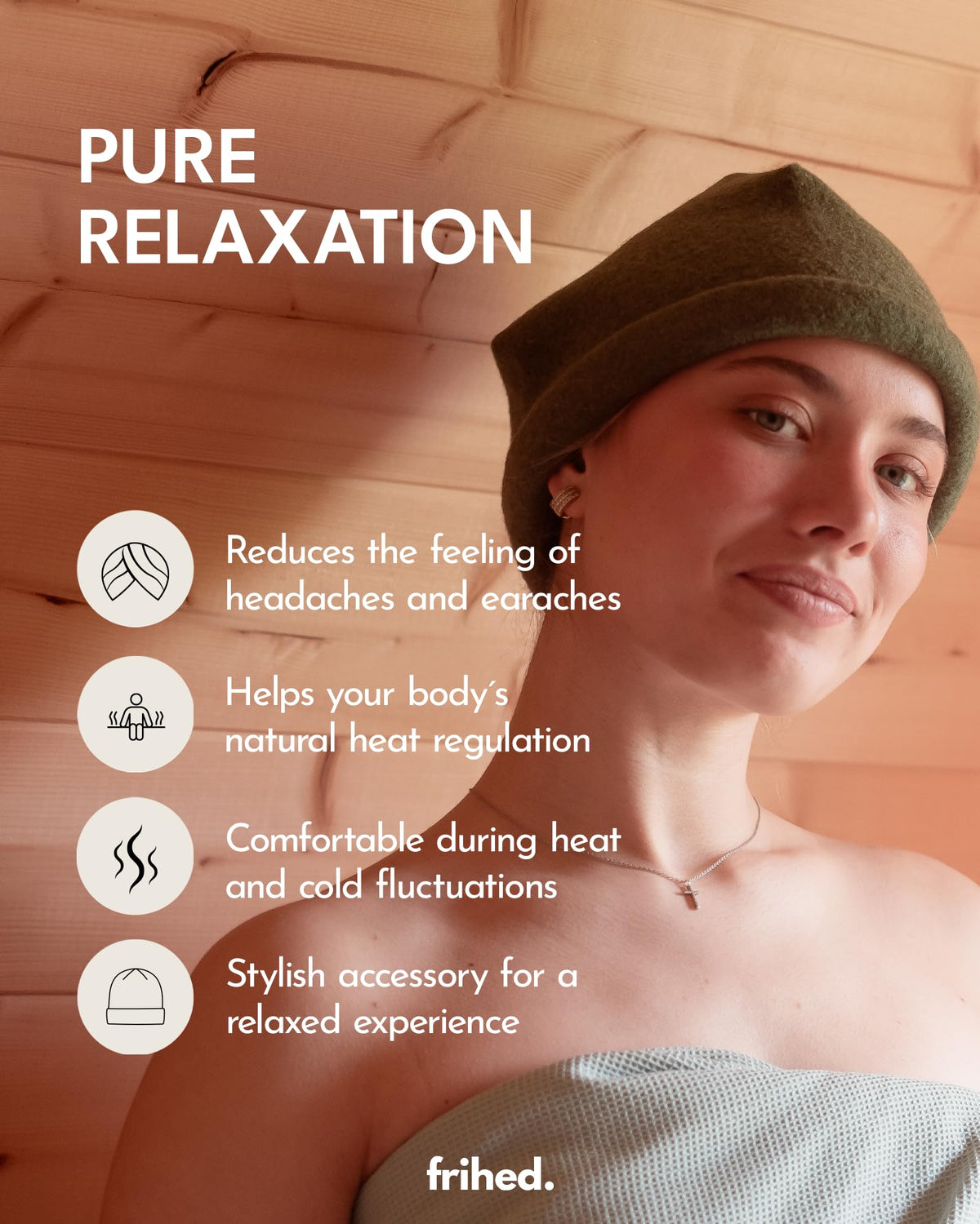 frihed Woolwalk sauna hat crafted from 100% virgin wool for breathable comfort