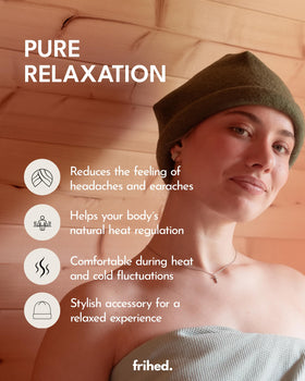 frihed Woolwalk sauna hat flexible fit for various head sizes and hair lengths