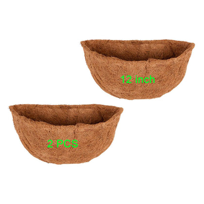 Frillybutts 12-inch half-round coco liner for a wall basket showing natural texture and fit
