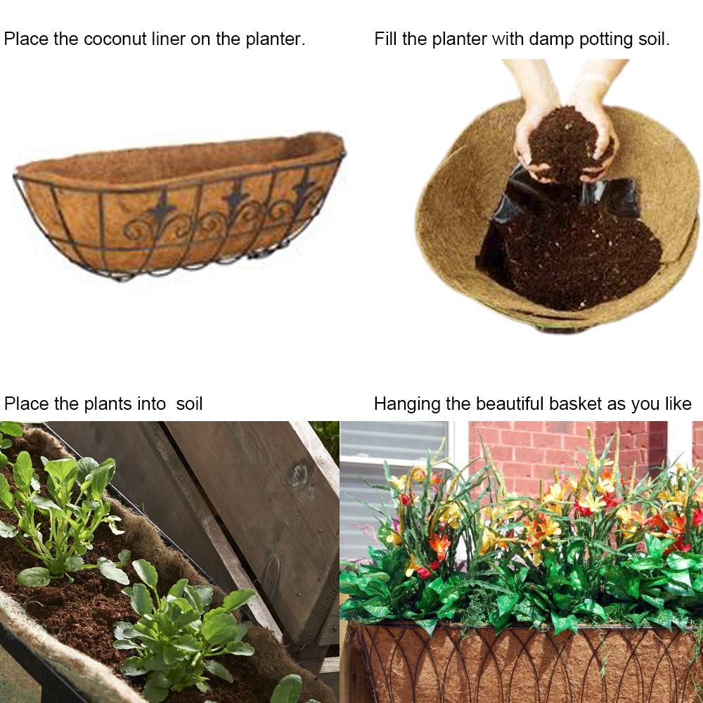 Frillybutts coconut liner for 24-inch basket keeps soil moist evenly.