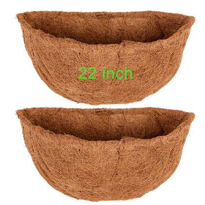 Frillybutts coconut liner half-round 22-inch in a planter, promoting moisture balance and airflow.