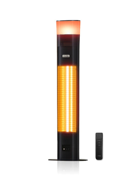 Frivibe outdoor heater front view shows a compact 43-inch tower delivering versatile warmth.