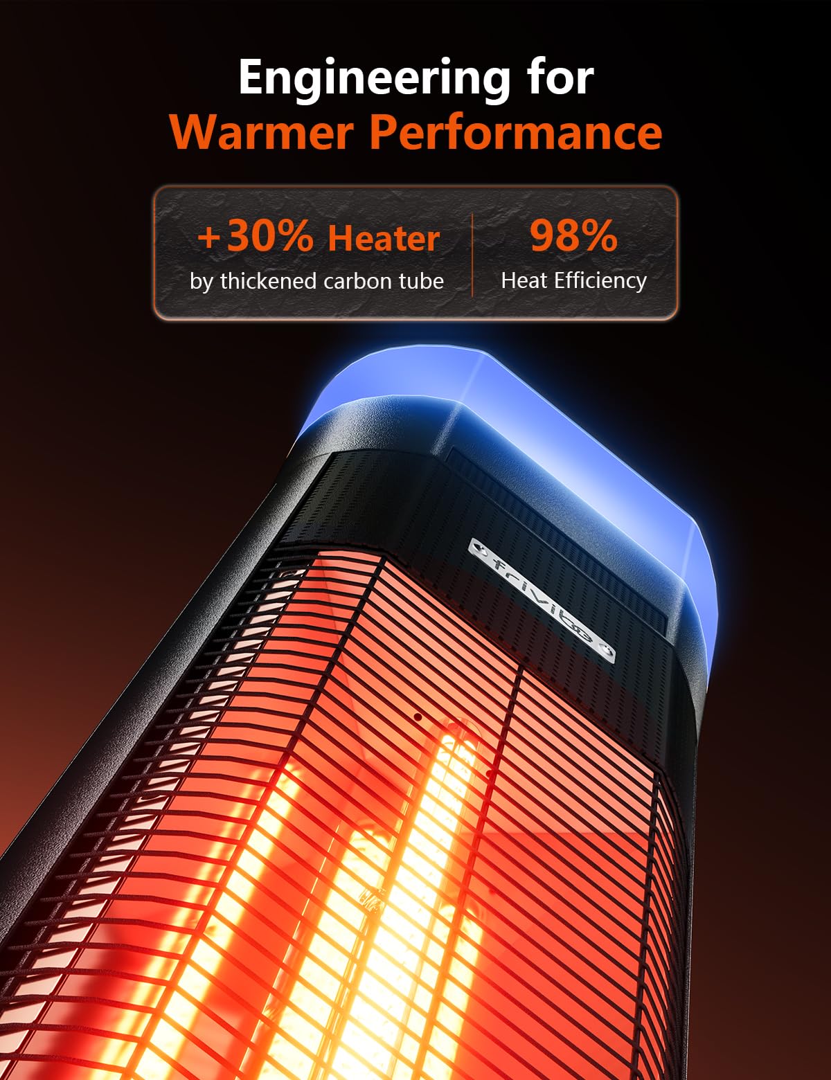 Frivibe outdoor heater RGB lights on create ambient mood for evenings.