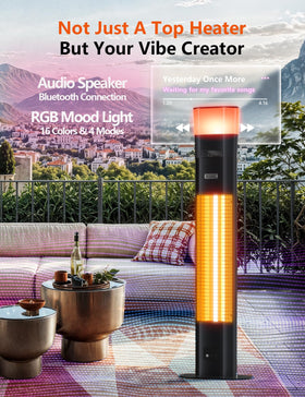 Frivibe outdoor heater side view highlights a slim, space-saving silhouette for corners.