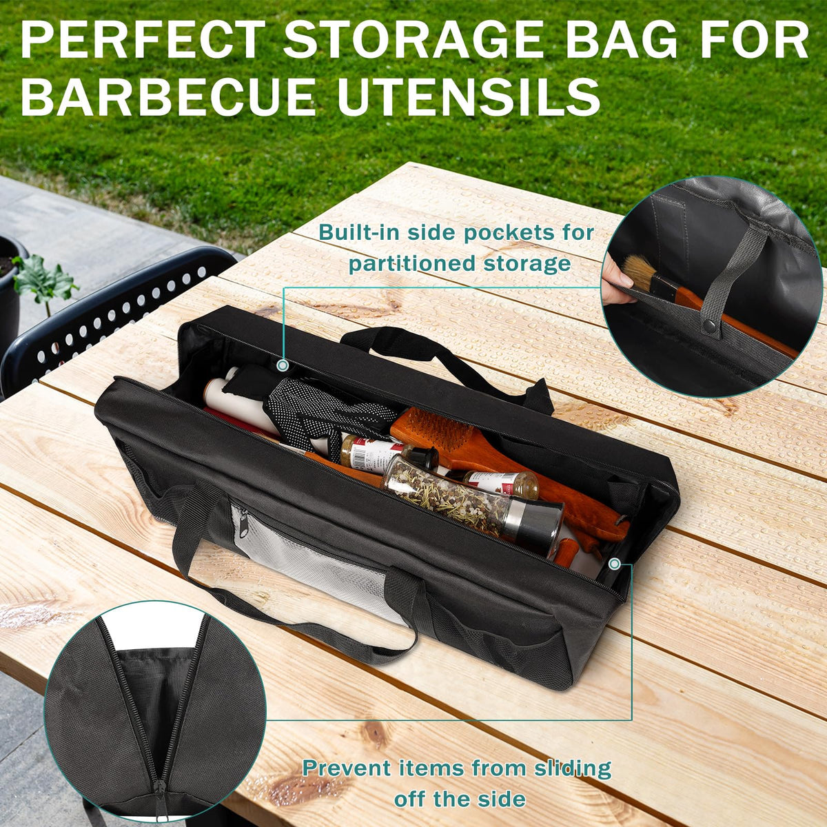 Frjjthchy grill tool storage bag carrying handle for easy transport.