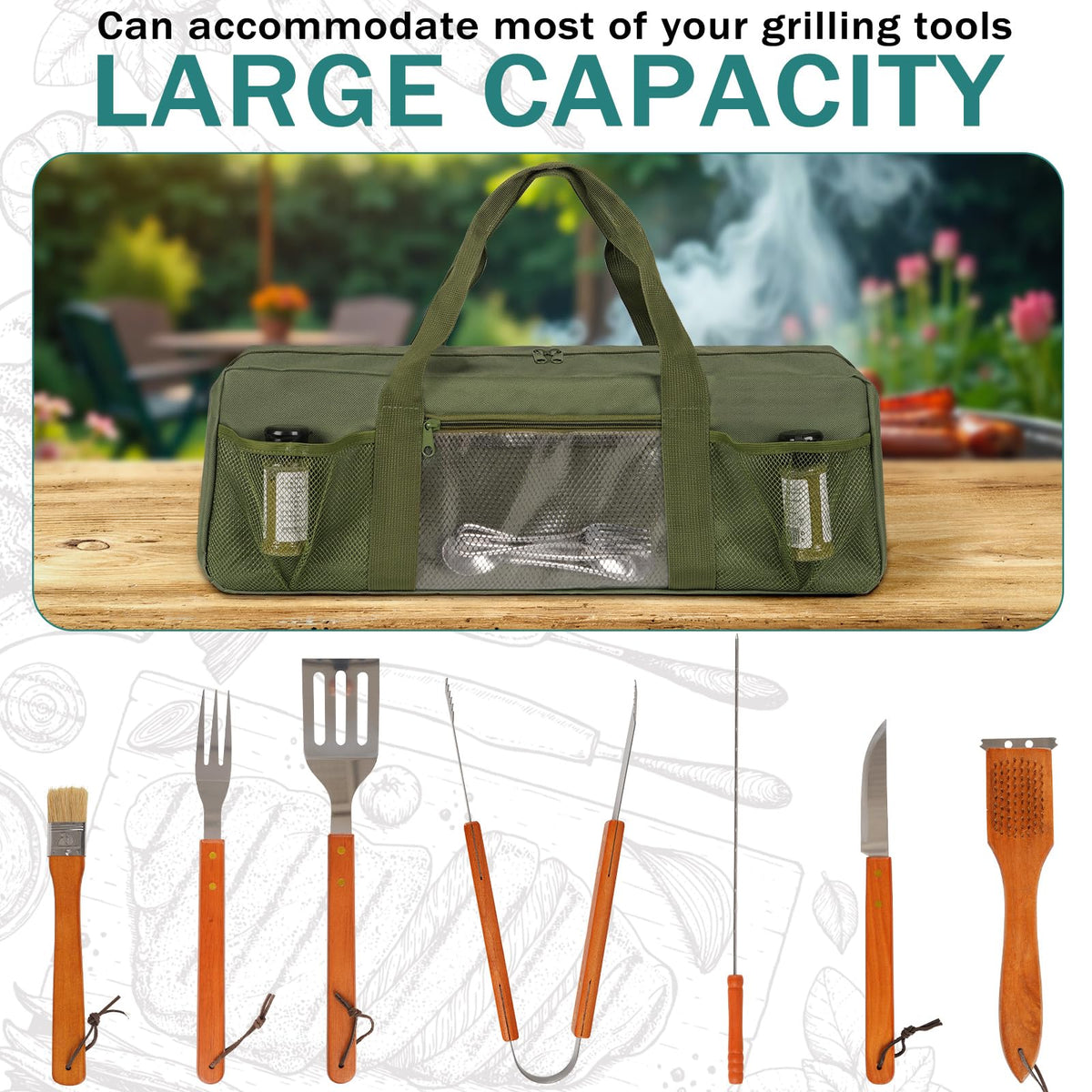 Frjjthchy grill tool storage bag with carrying handle for easy transport on outdoor trips
