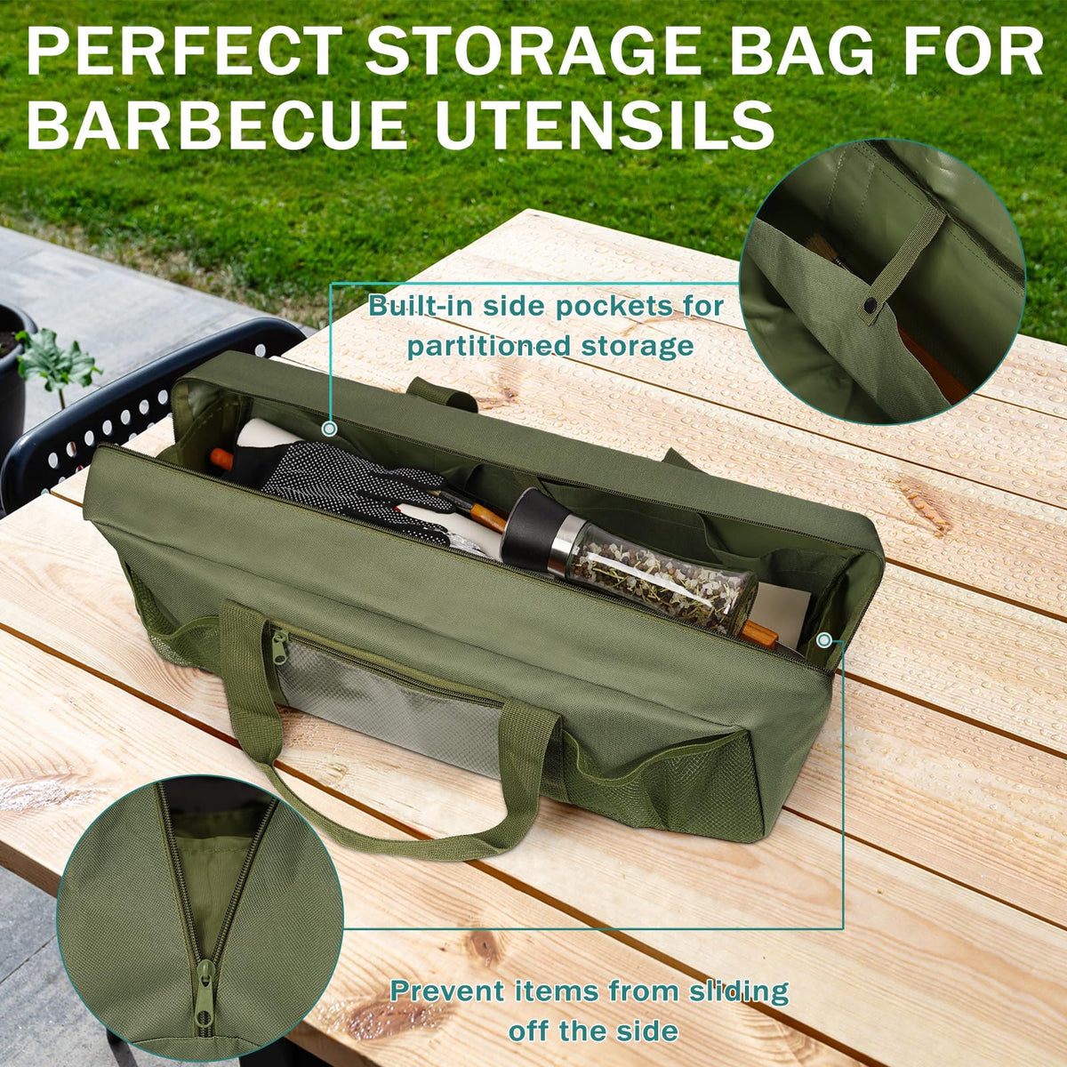 Frjjthchy grill tool storage bag in outdoor camping scenario demonstrating versatile use