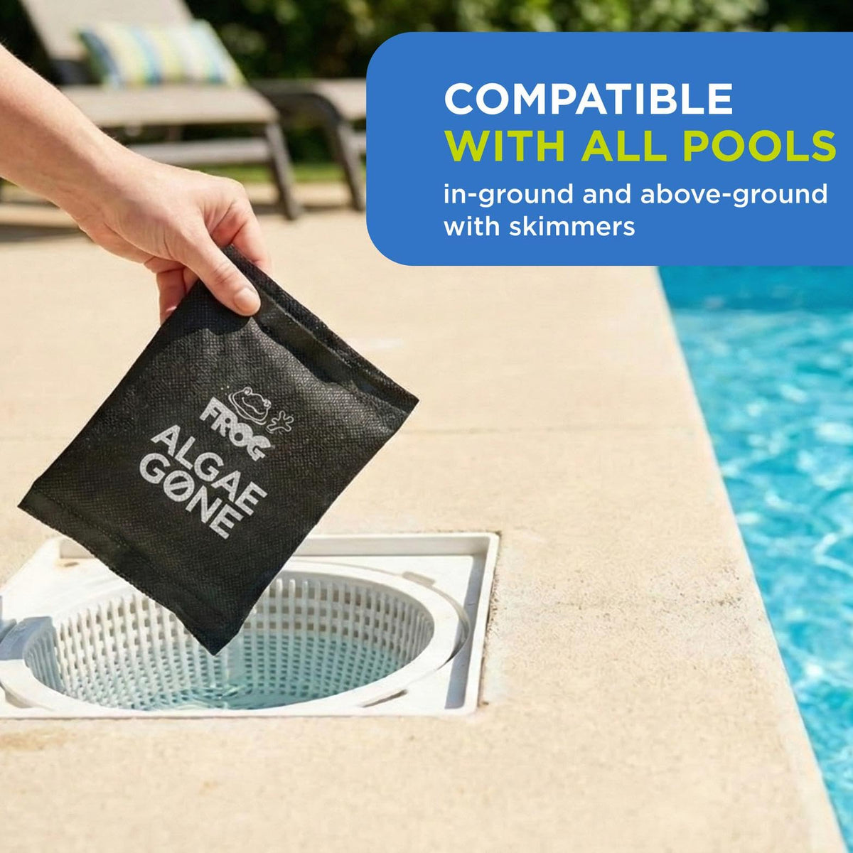 Pods floating in pool providing convenient algae control.
