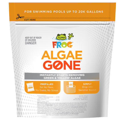 FROG Algae Gone pods in skimmer delivering quick algae removal for a clearer pool.