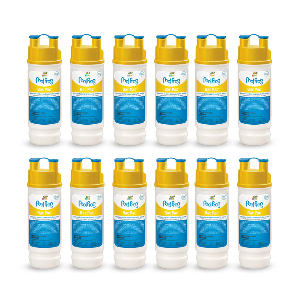 FROG Bac Pac 12-pack packaging shows an easy pool care solution.
