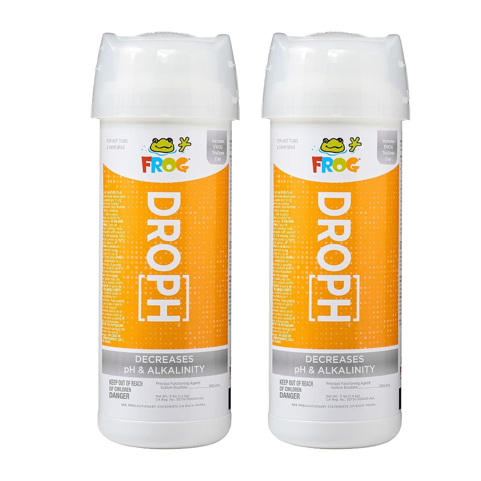 FROG DropH bottle with TruDose cap demonstrates spill-free dosing for hot tub balance.