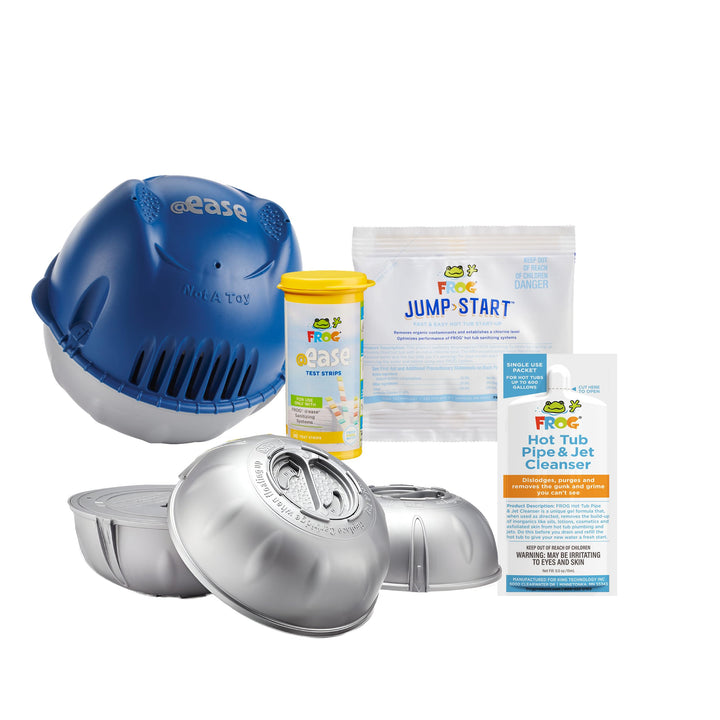 FROG @ease floating system maintains steady sanitizer for pristine hot tub water.