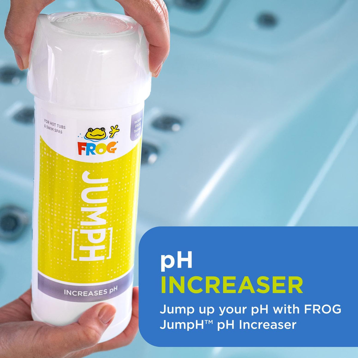 2 lb bottle of FROG JumpH shown in a spa maintenance setup