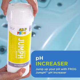 2 lb bottle of FROG JumpH shown in a spa maintenance setup
