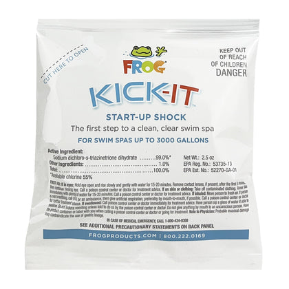 FROG Kick-It packet dissolves quickly for a ready swim spa treatment.