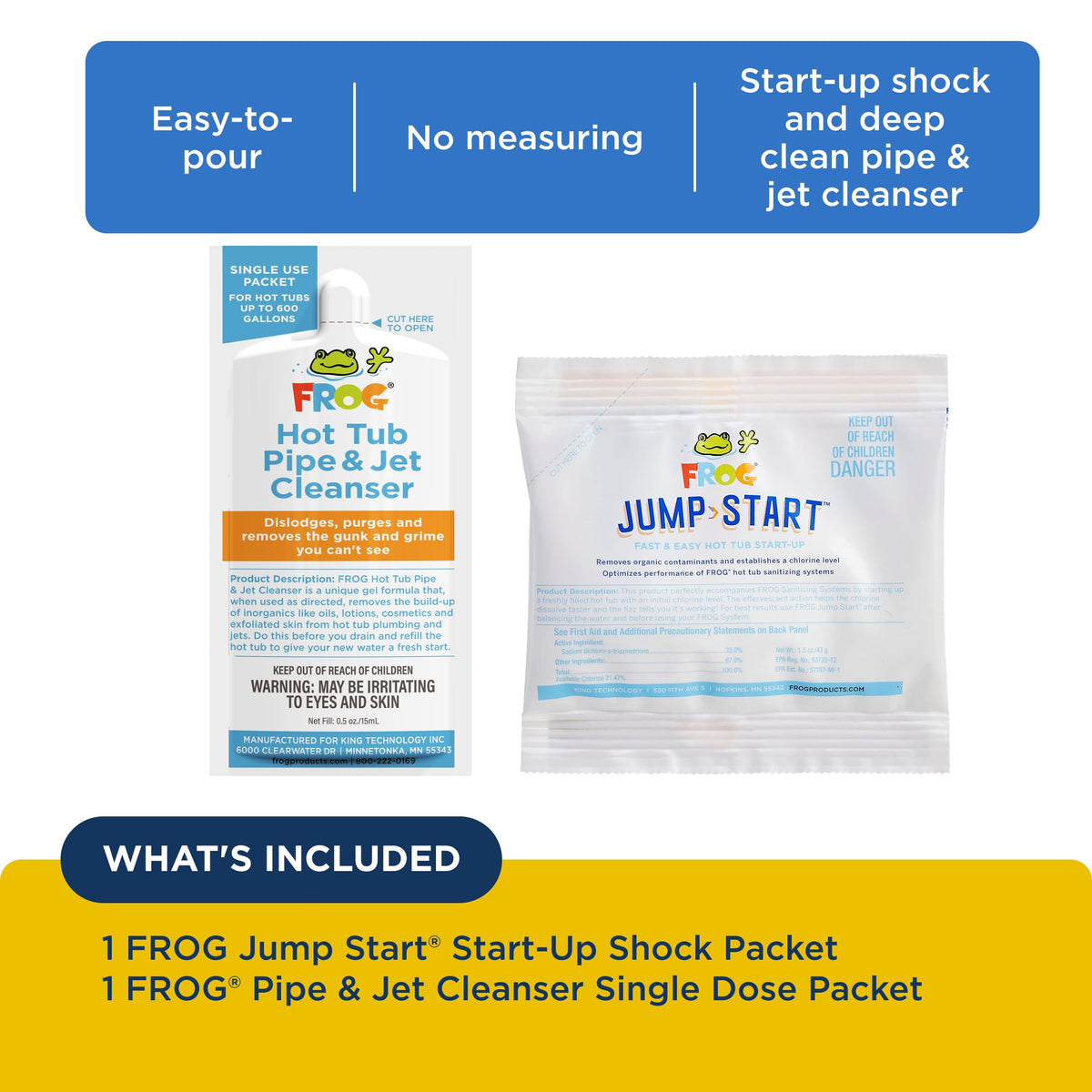 FROG Pipe and Jet Cleanser packet dissolves with fizzing action.