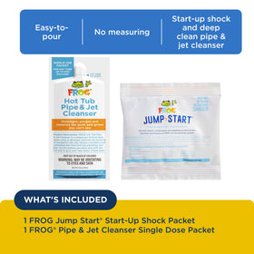 FROG Pipe and Jet Cleanser packet dissolves with fizzing action.