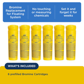 FROG Serene bromine cartridge inside floating system for consistent sanitation.