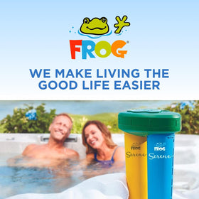 Packaging of FROG Serene bromine cartridges opened and ready for use.
