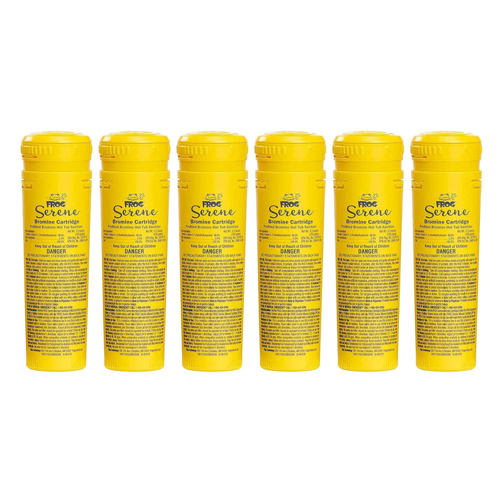 FROG Serene bromine cartridge six-pack for easy hot tub maintenance.