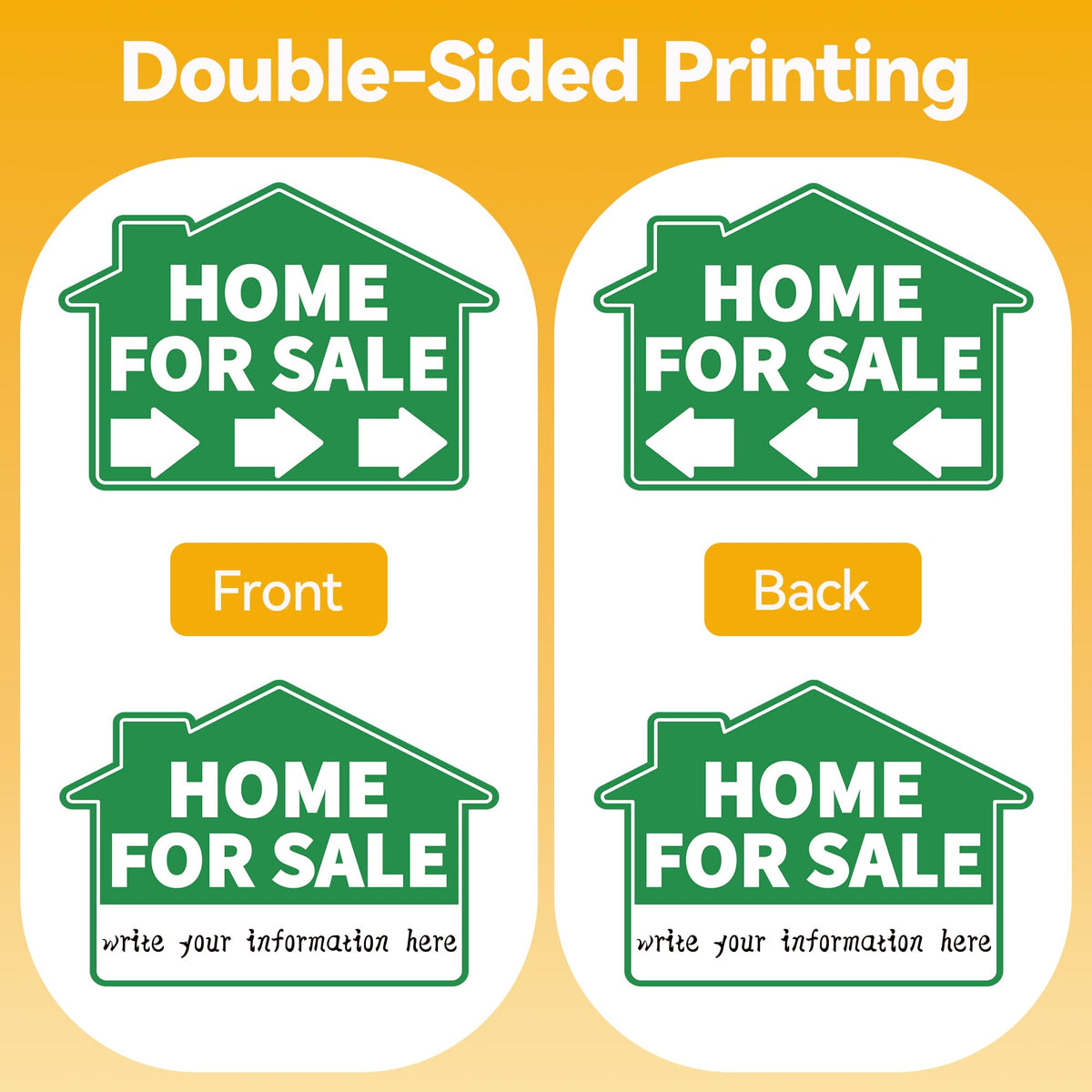 Frohllia home for sale sign with double-sided printing visible from all directions.
