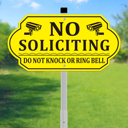 Frohllia no soliciting sign with 28-inch stake, front view, boosts yard privacy.
