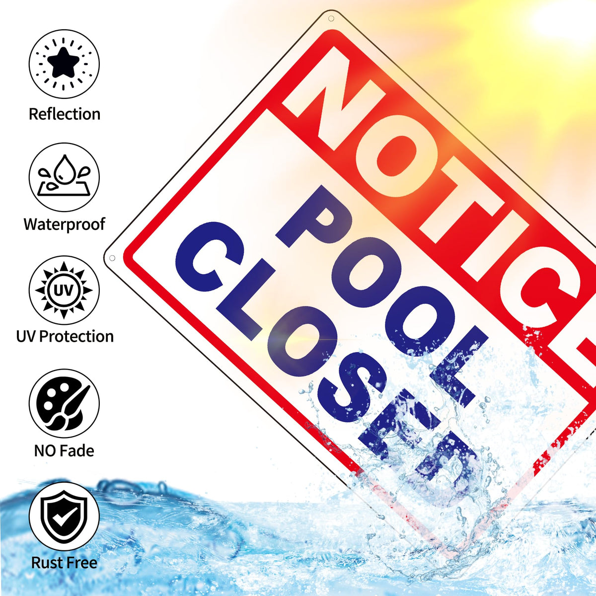 Frohllia pool closed sign easy installation with four holes