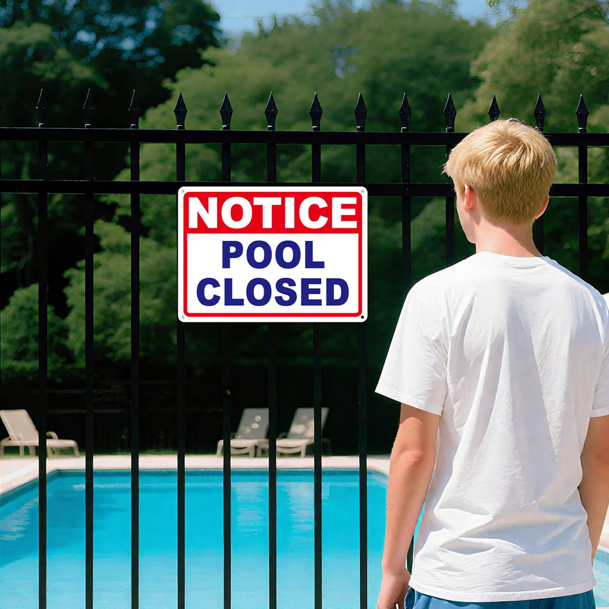Frohllia pool closed sign reflective coating option for night visibility