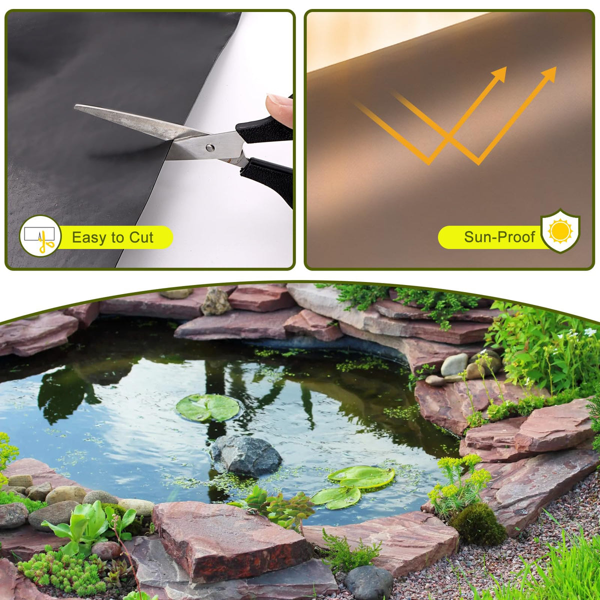 Froidesente pond liner installed under water garden feature.
