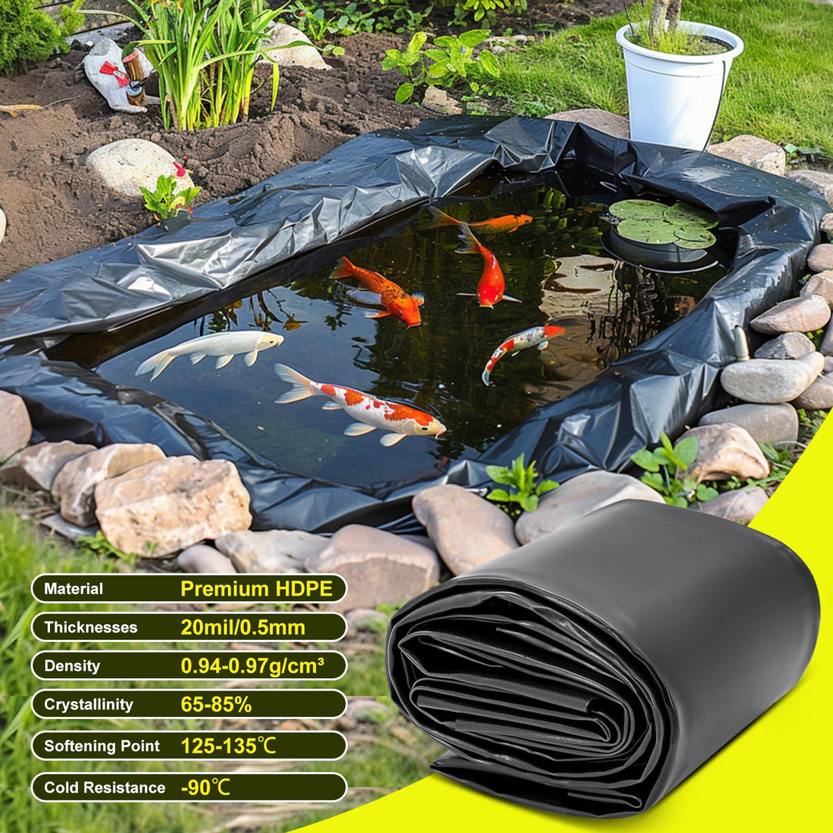 Froidesente pond liner protecting pond bottom and reducing intrusion.