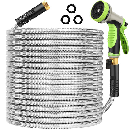 Frojuly metal garden hose 100ft outer view highlighting durability for easy watering