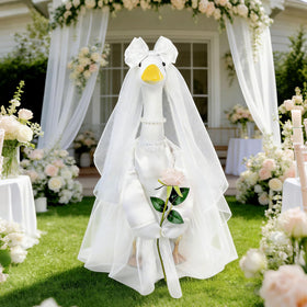 Froklic Bride Goose Veil Bow adds delicate elegance to yard goose for festive occasions