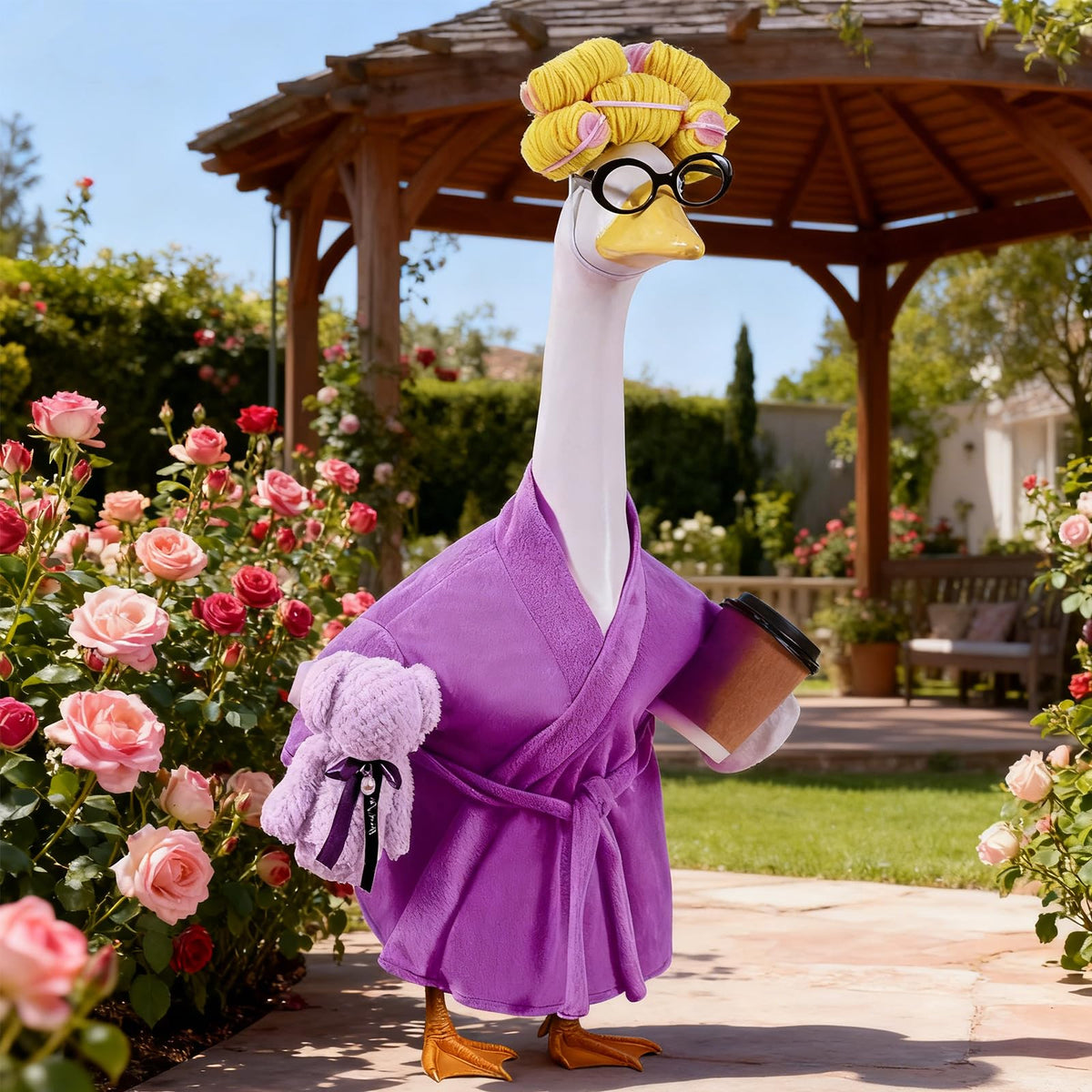 Froklic Goose Outfit coffee cup accessory adds daily charm to garden statues.