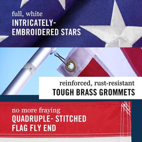 Front Line Flags American flag 3x5 brass grommets reinforce long-lasting attachment.