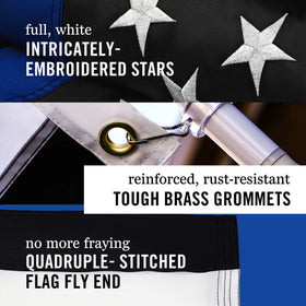 Front Line Flags quadruple-stitched fly end flag resists tearing