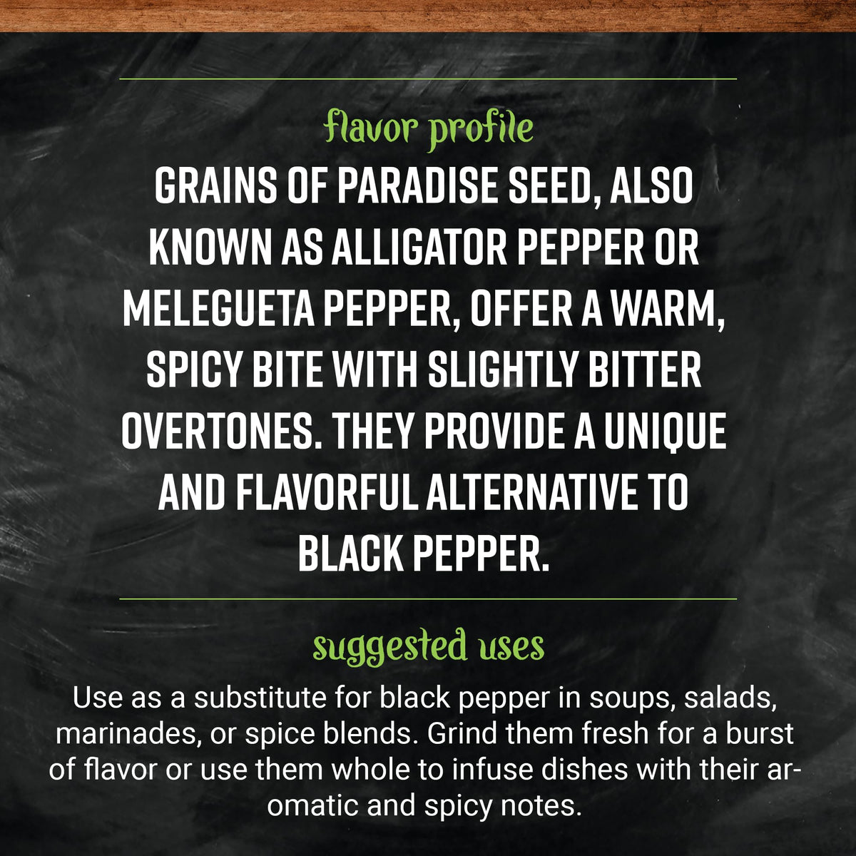 Close-up of Frontier Co-op grains of paradise seed bottle showing aroma