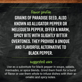 Close-up of Frontier Co-op grains of paradise seed bottle showing aroma